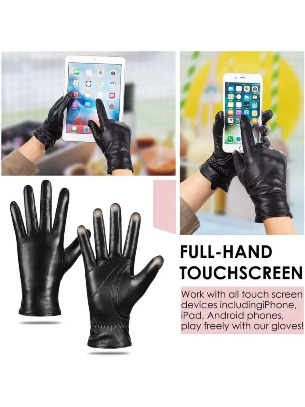 Cozy Winter Leather Gloves for Women - Touchscreen, Thermal Cashmere Lining